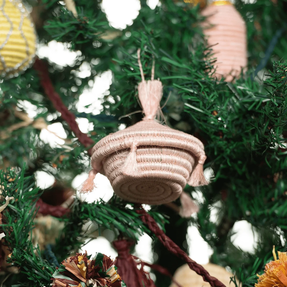 Pink Basket With Tassels Holiday Ornament 1 Pink Basket With Tassels Holiday Ornament