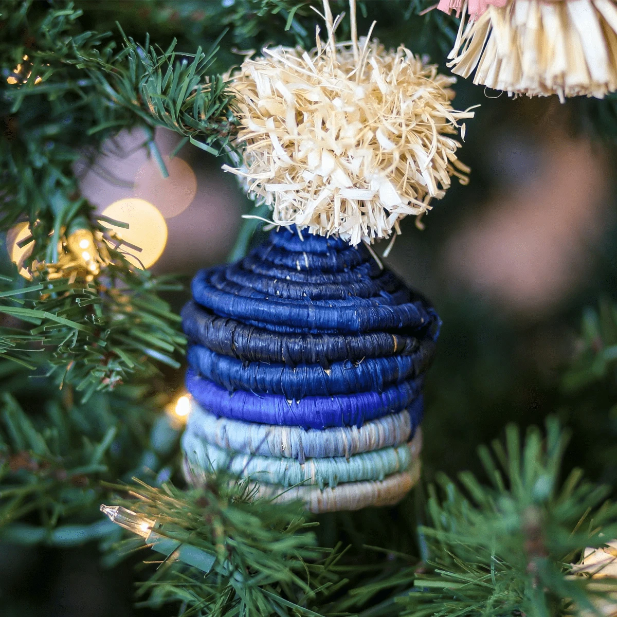 Blue Gradient Pom Pom Basket Holiday Ornament 2 Blue Gradient Pom Pom Basket Holiday Ornament - Image 2