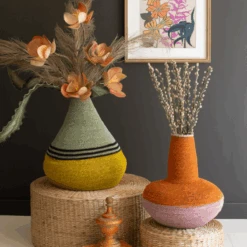 Miro Orange & Pink Seagrass Basket -Home Touch Sale Store NDEC1001 2 PhotoRoom
