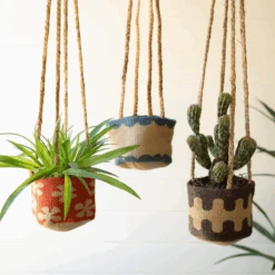Mathus Printed Jute Hanging Planters - Set Of 3