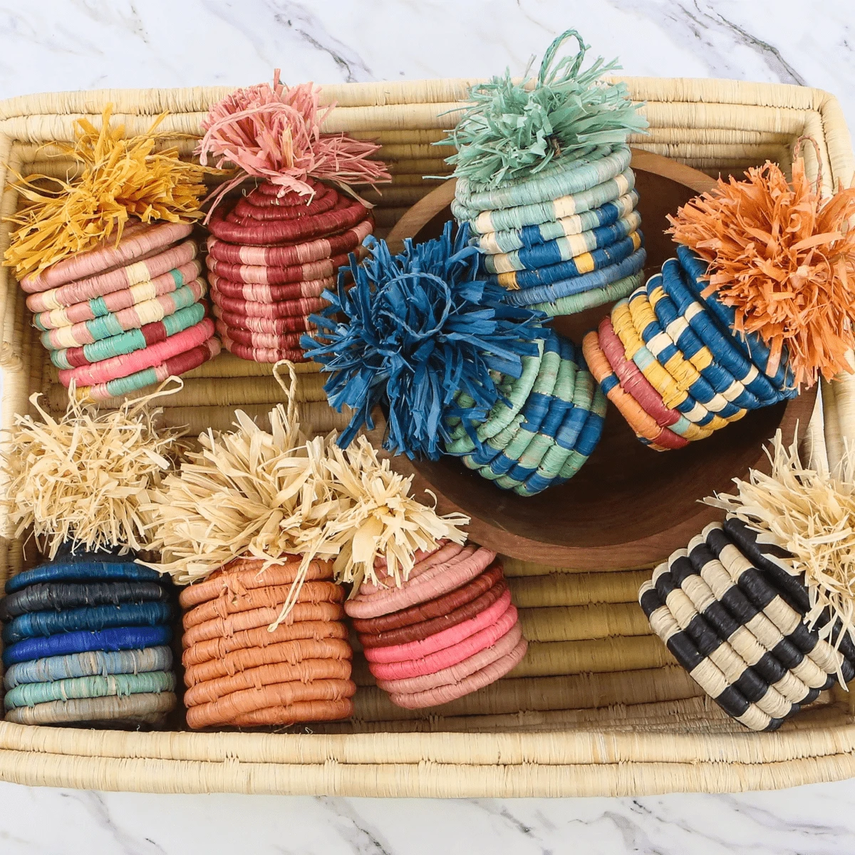 Blue Gradient Pom Pom Basket Holiday Ornament 5 Blue Gradient Pom Pom Basket Holiday Ornament - Image 5