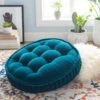 Deep Teal Round Velvet Floor Cushion