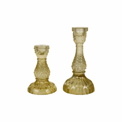 Mustard Yellow Glass Candlestick Holder Set