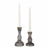 Smoky Gray Glass Candlestick Holder Set