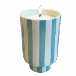 Jungalow Kaya Ceramic Candle - Aqua Stripe/Plumeria